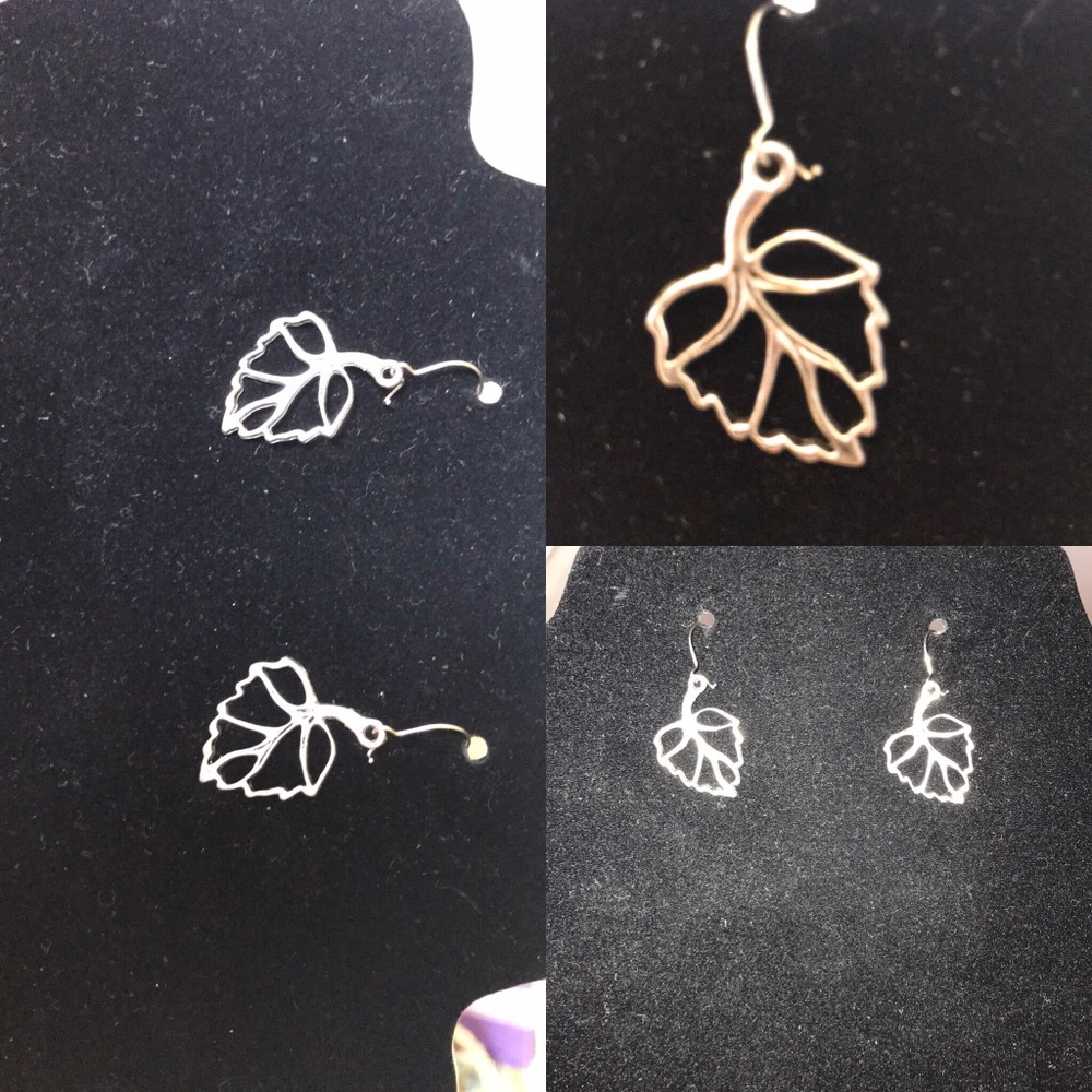 New Silver colored leaf earrings handmade